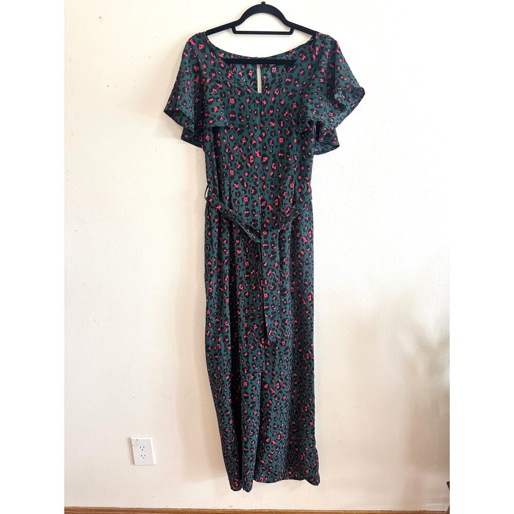 Dark Teal and Hot Pink Cheetah Print Jumpsuit size large - Picture 2 of 12
